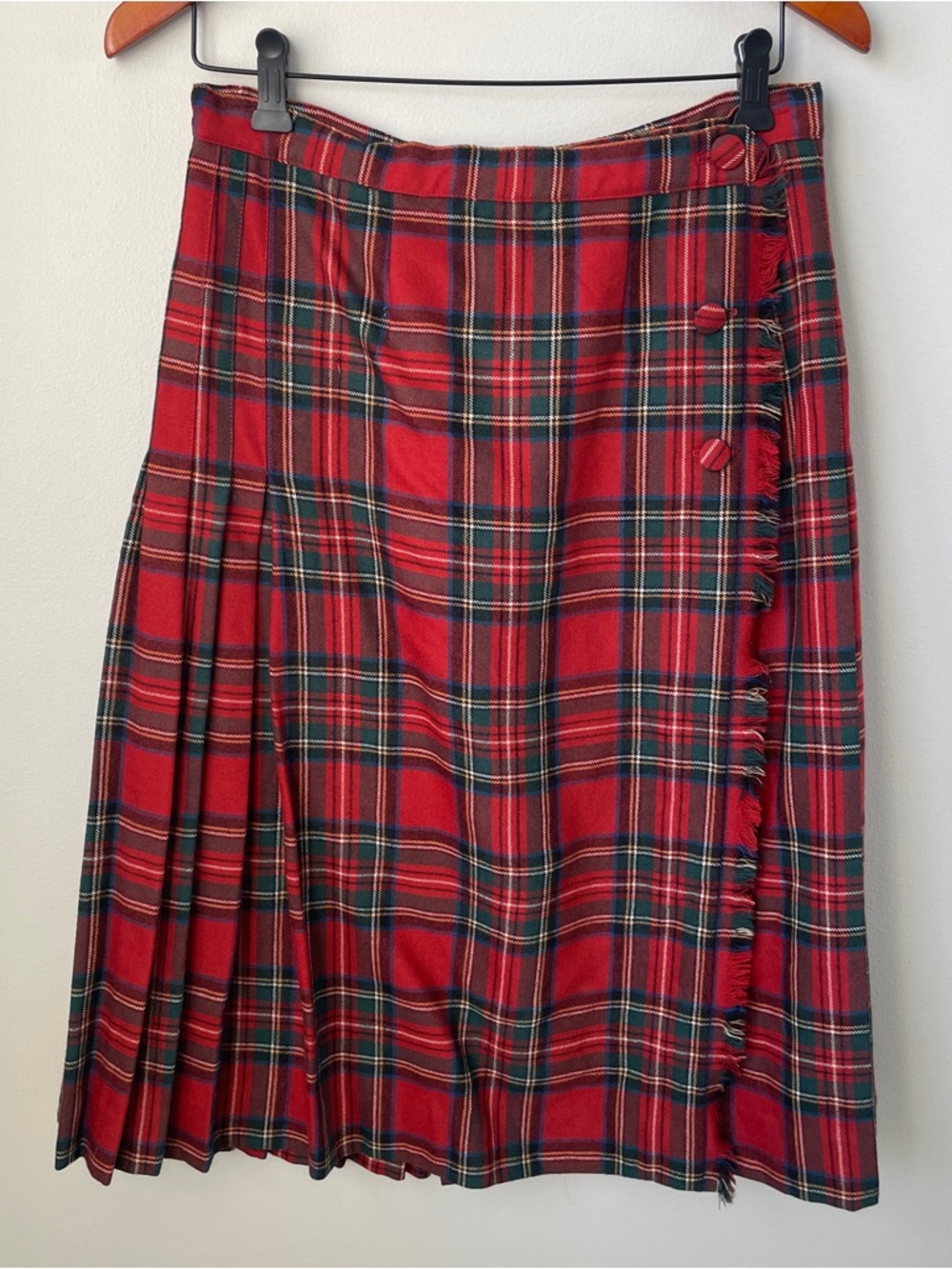 Vintage Wool Red Tartan Pleated Kilt Wrap Skirt